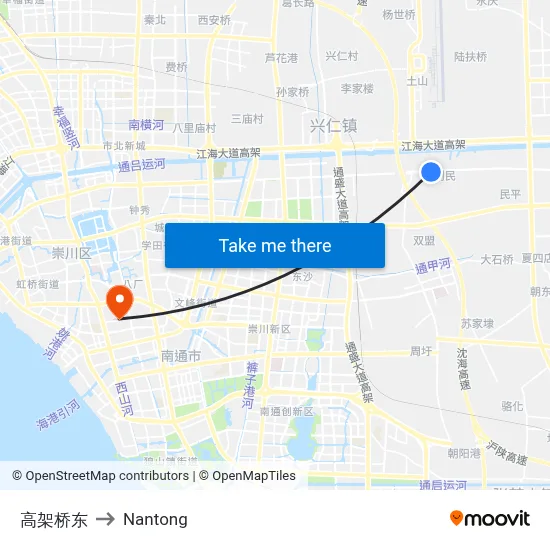 East of Elevated Bridge to Nantong map