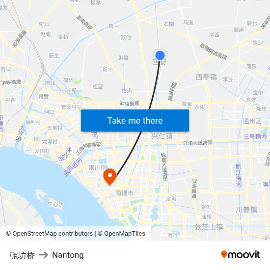 Nianfang Bridge to Nantong map