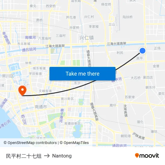 Minping Village Group 27 to Nantong map