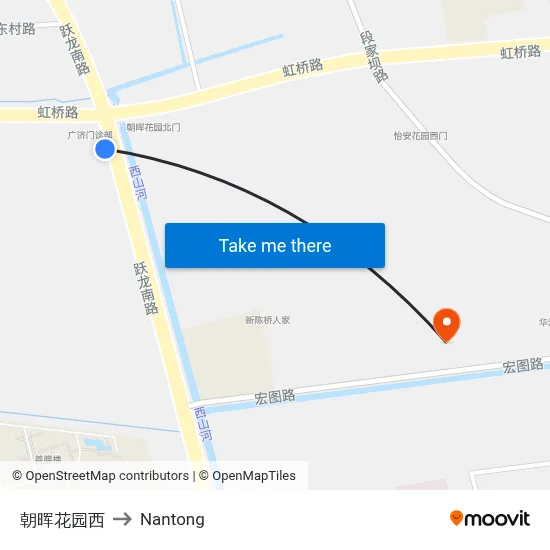 Zhaohui Garden West to Nantong map