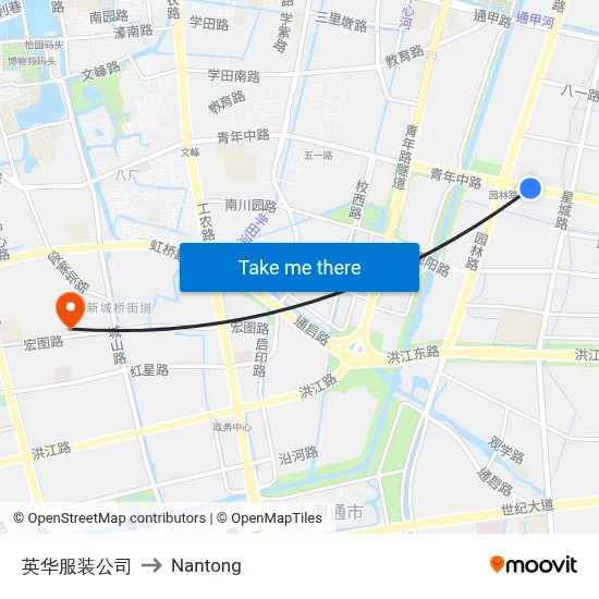 Yinghua Clothing Company to Nantong map