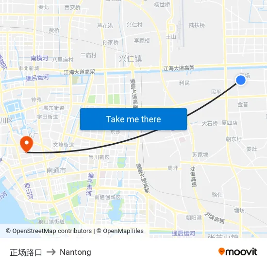 Zhengchang Road Intersection to Nantong map