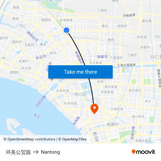 Huanmei Trade Park to Nantong map