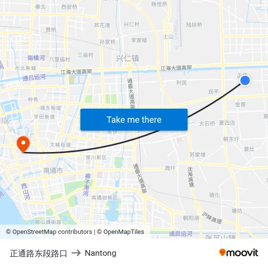 Zhengtong Road East Section Intersection to Nantong map