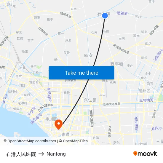 Shigang People's Hospital to Nantong map
