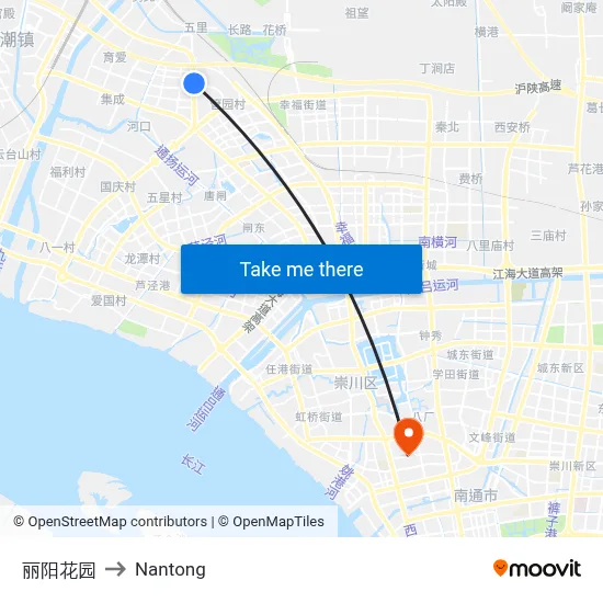 Liyang Garden to Nantong map