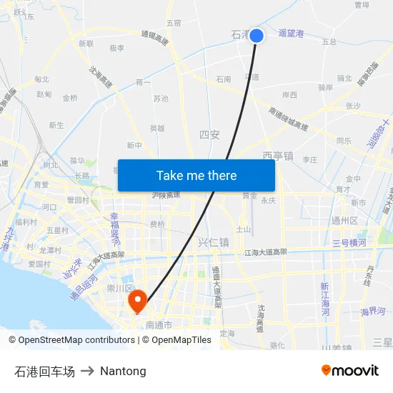 Shigang Terminal to Nantong map