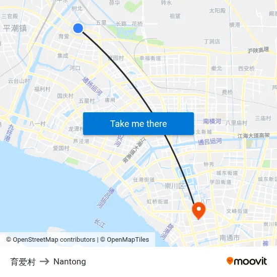 Yu'ai Village to Nantong map