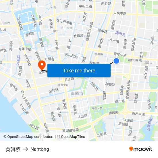 Yellow River Bridge to Nantong map