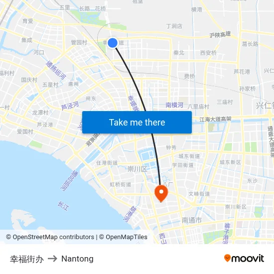 Xingfu Street Office to Nantong map