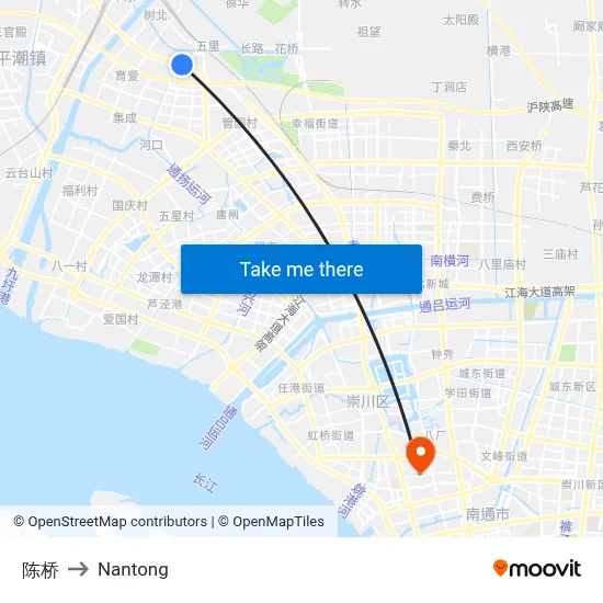 Chen Qiao to Nantong map