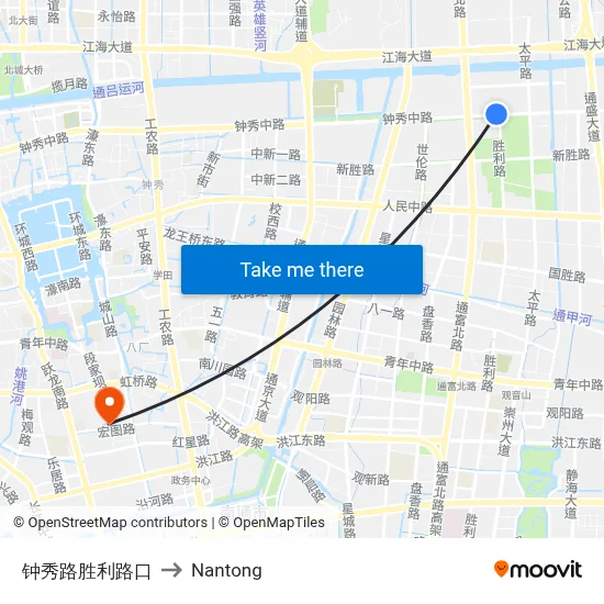 Zhongxiu Road & Shengli Road to Nantong map