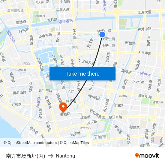 New South Market (Inside) to Nantong map