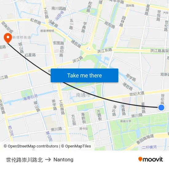 North Shilun Road & Chongchuan Road to Nantong map