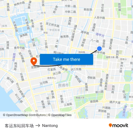 Passenger East Station Terminal to Nantong map