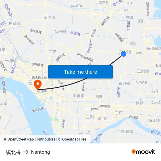 Zhenbei Bridge to Nantong map