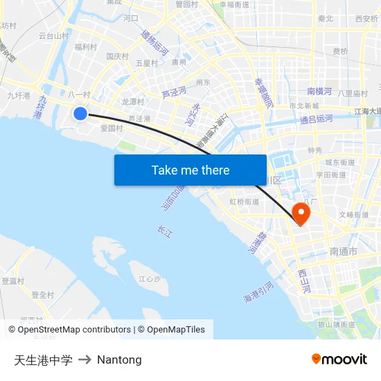 Tianshenggang Middle School to Nantong map