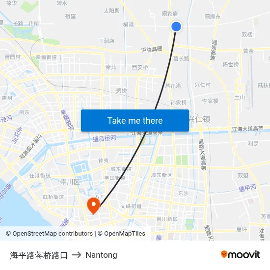 Haiping Road & Jiangqiao Road to Nantong map