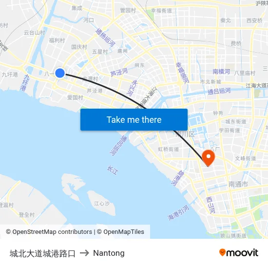 Chengbei Avenue - Chenggang Road to Nantong map