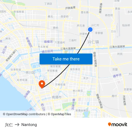 Xingren to Nantong map