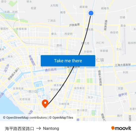 Haiping Road & Xishu Road Intersection to Nantong map