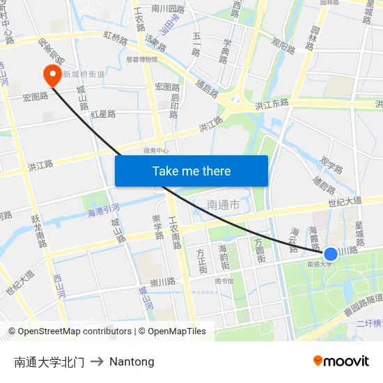 Nantong University North Gate to Nantong map