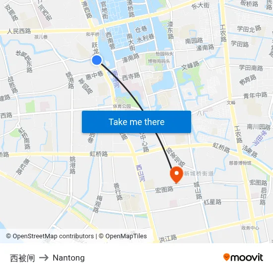 Xibeizha to Nantong map