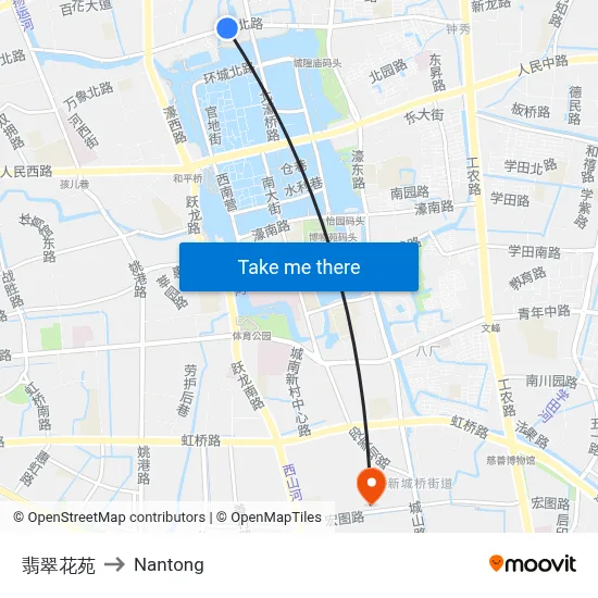 Feicui Garden to Nantong map