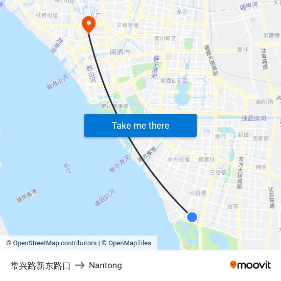 Changxing Road Xindong Road Junction to Nantong map