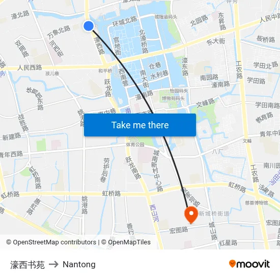 Haoxi Book Garden to Nantong map