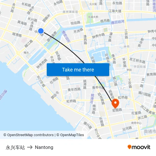 Yongxing Station to Nantong map