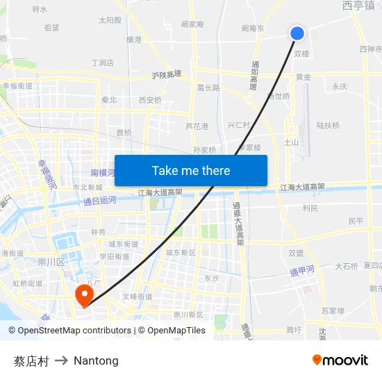 Cai Store Village to Nantong map