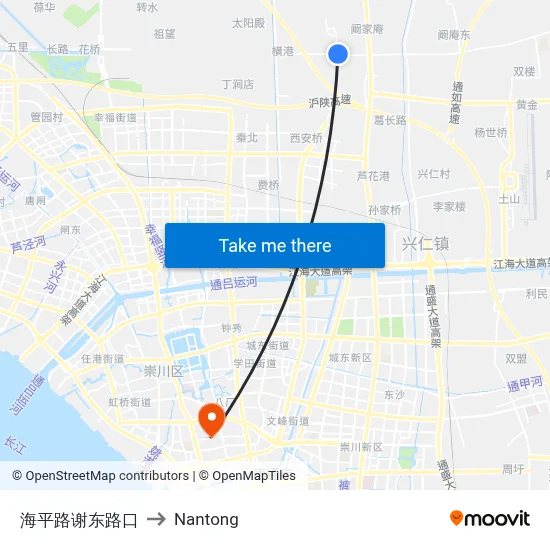 Haiping Road - Xiedong Road to Nantong map