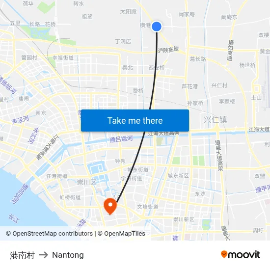 Gangnan Village to Nantong map