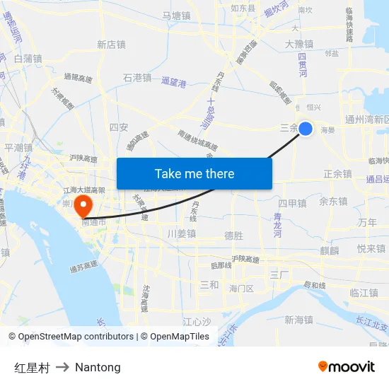 Red Star Village to Nantong map
