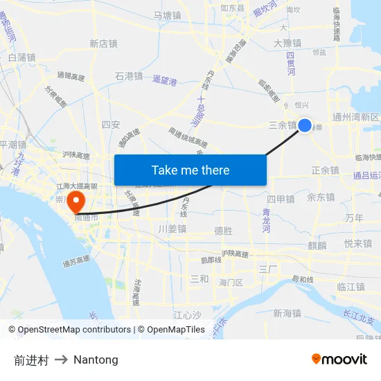 Qianjin Village to Nantong map