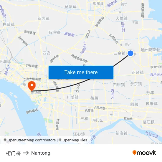 Hengmen Bridge to Nantong map