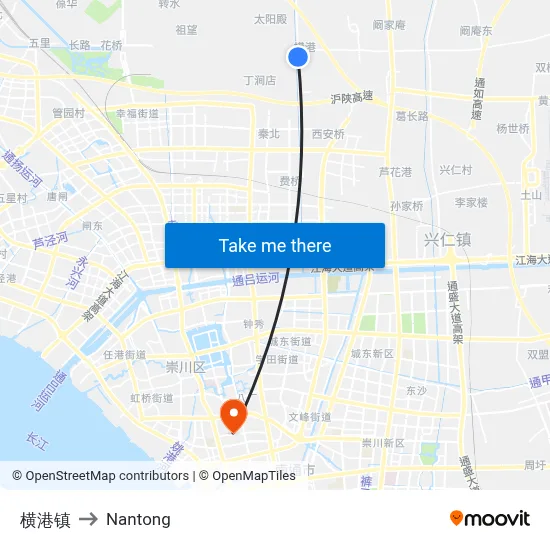 Henggang Town to Nantong map