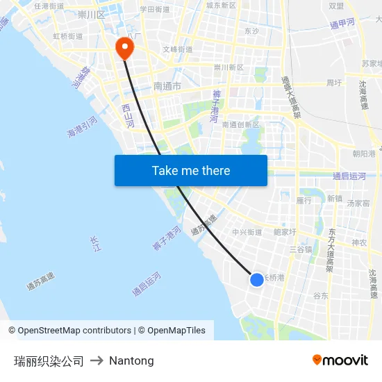 Ruili Textile & Dyeing Company to Nantong map