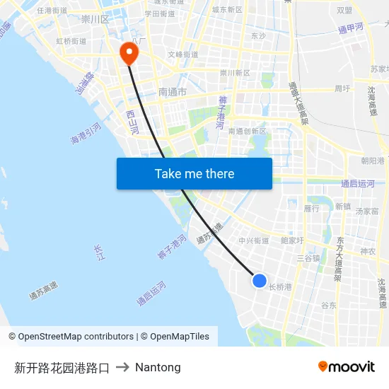 Xinkai Road Huayuangang Intersection to Nantong map