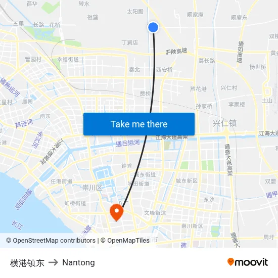 Henggang Town East to Nantong map