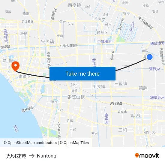 Guangming Flower Garden to Nantong map