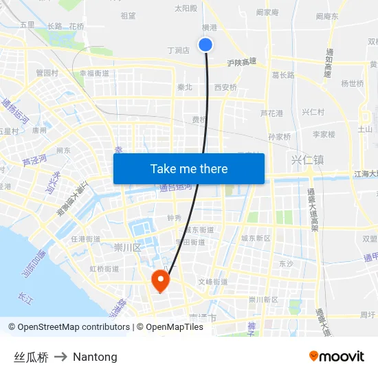 Sigua Bridge to Nantong map