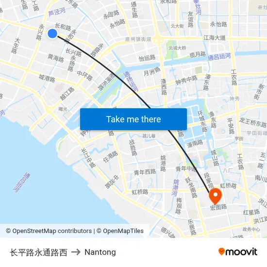 West Changping Road & Yongtong Road to Nantong map