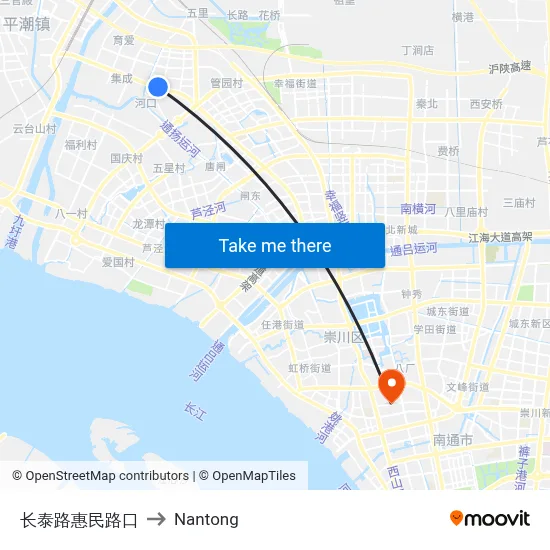 Changtai Road & Huimin Road Intersection to Nantong map