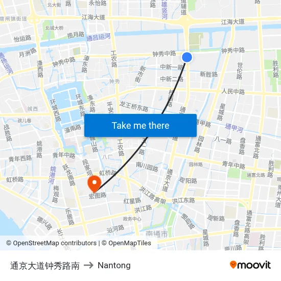 Tongjing Avenue Zhongxiu Road South to Nantong map