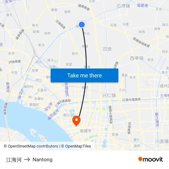 Jianghai River to Nantong map
