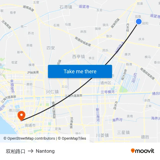 Shuangbai Intersection to Nantong map