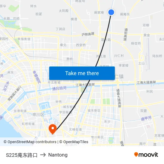 S225 Andong Intersection to Nantong map