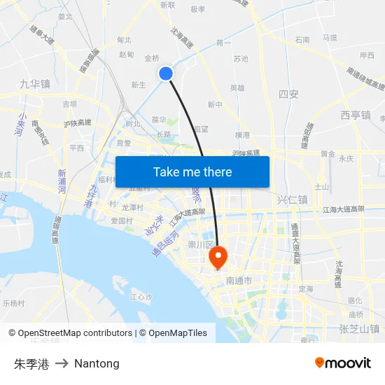 Zhujigang to Nantong map